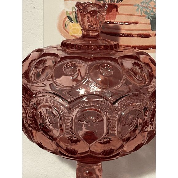 Vintage HUGE L.E. Smith Moon and Stars Tall Covered Compote – 12.875" PINK - Picture 5 of 10